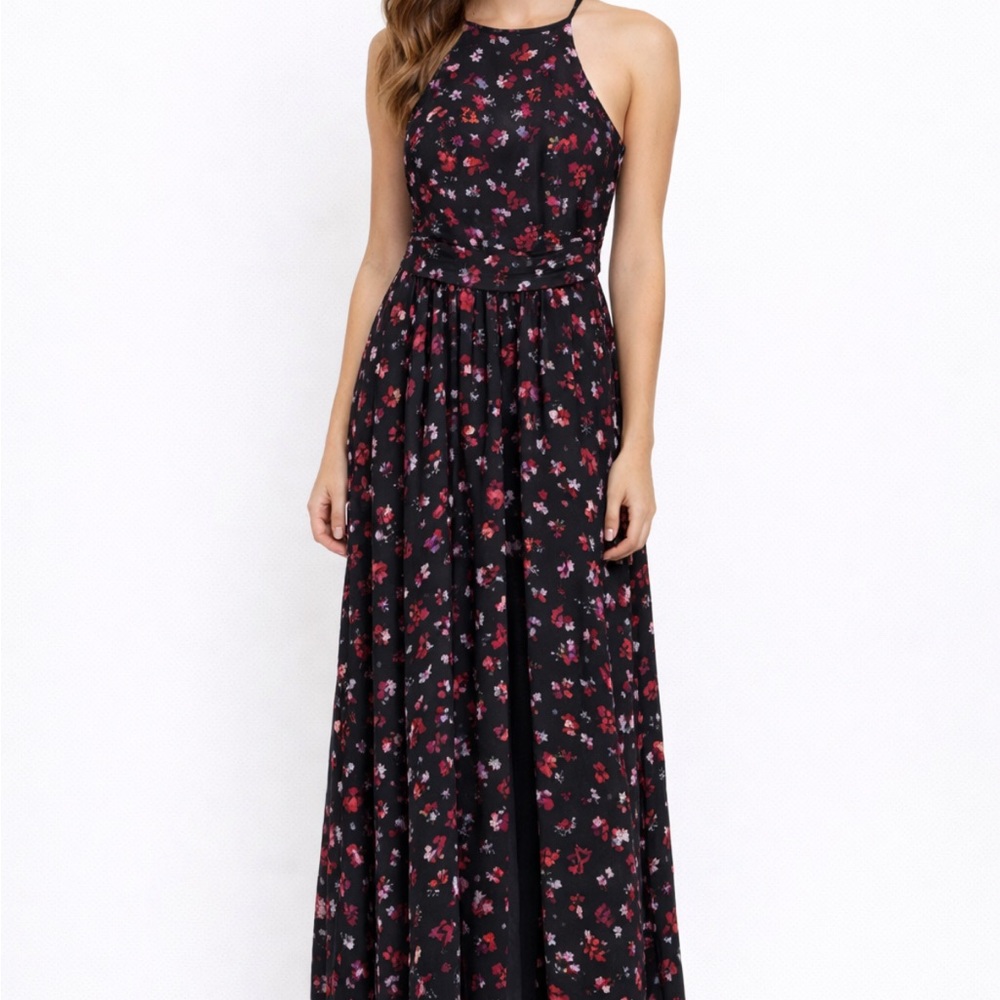 Floral Print Maxi Dress Halter A-Line Dress with Slit-Size2, NWT